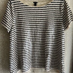 J. Crew Black and White Sequin Striped Tee